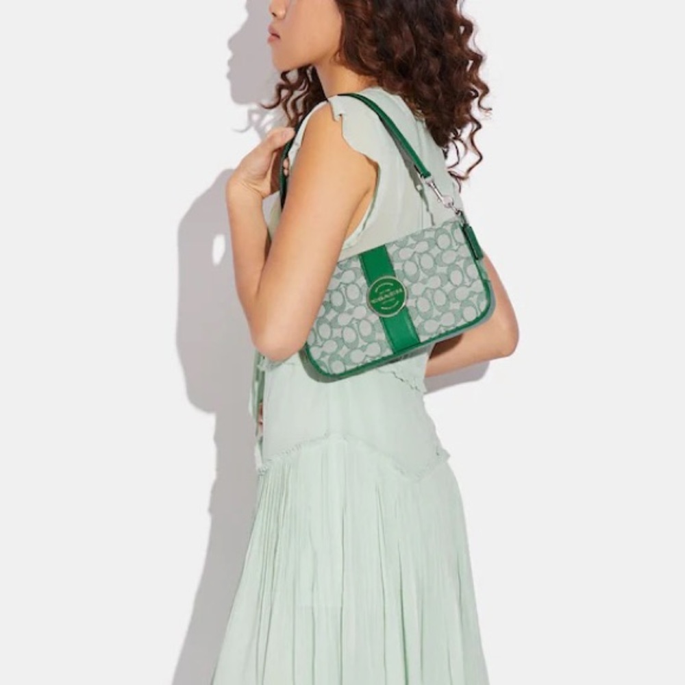 Coach Lonnie Baguette In Signature Jacquard In Green